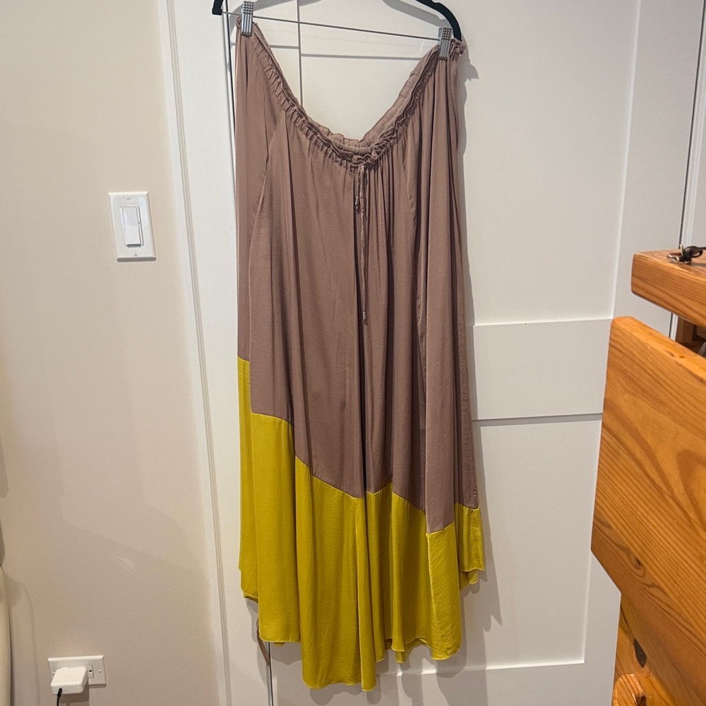 Two-Tone Taupe and Lime Colorblock Maxi Skirt